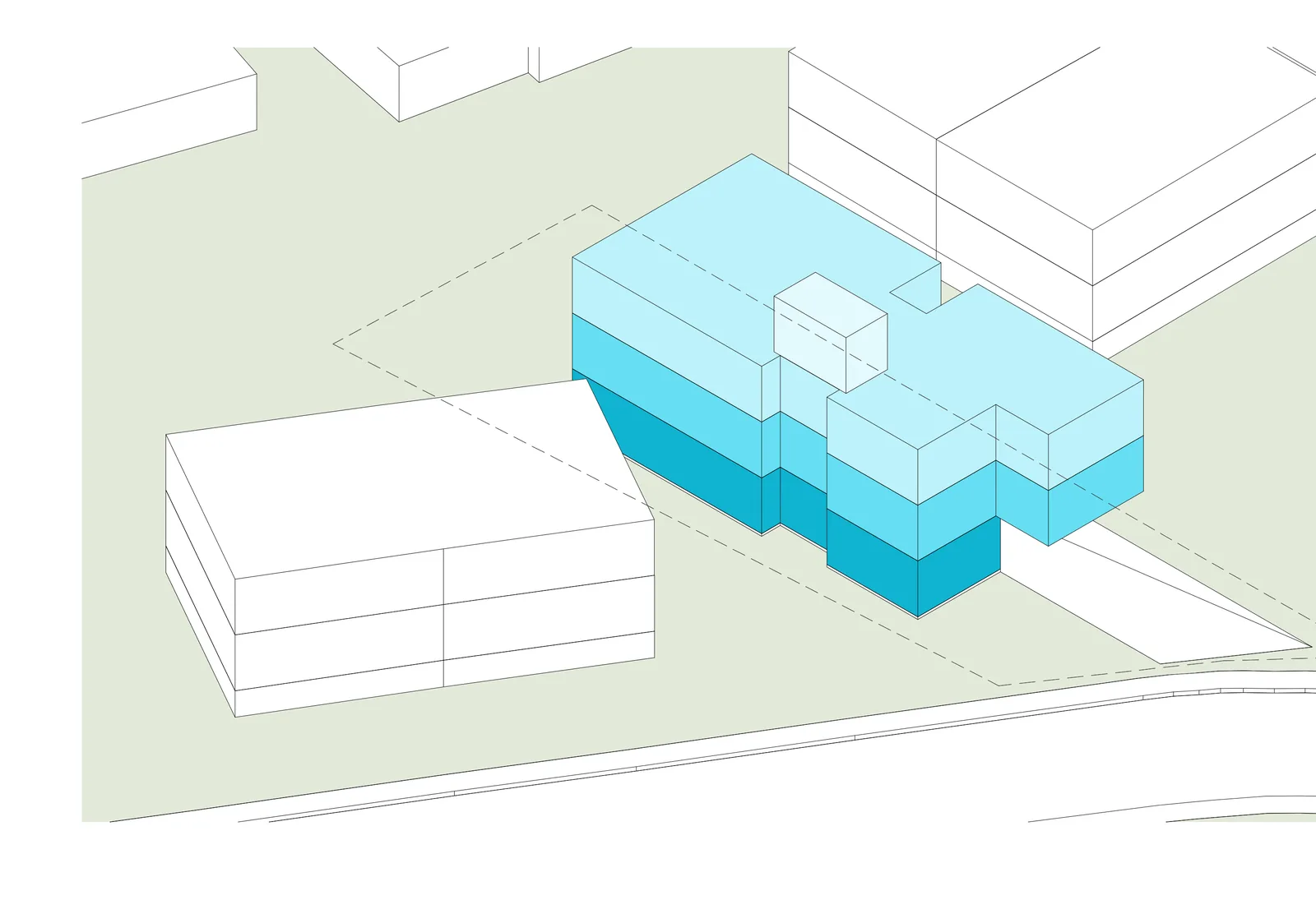 Axonométrie conceptuelle du projet Pointe Est — Modulimo